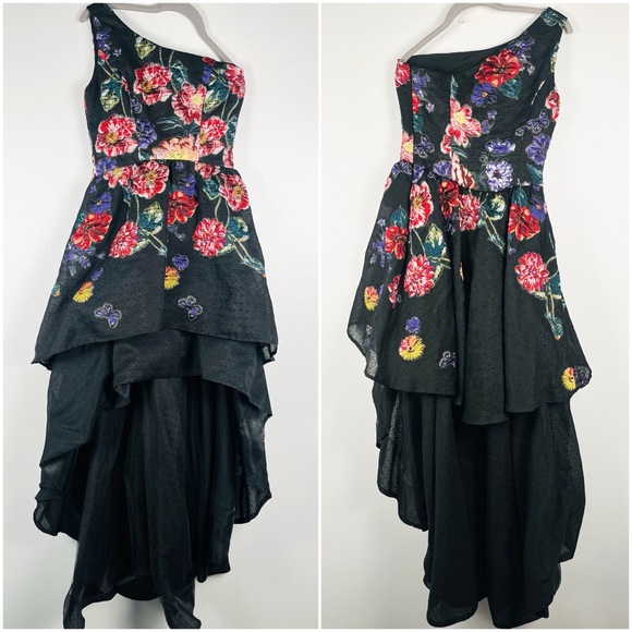 Marchesa Note Size 4 One-Shoulder Floral Embroidered High-Low Evening Dress Gown - Picture 2 of 7
